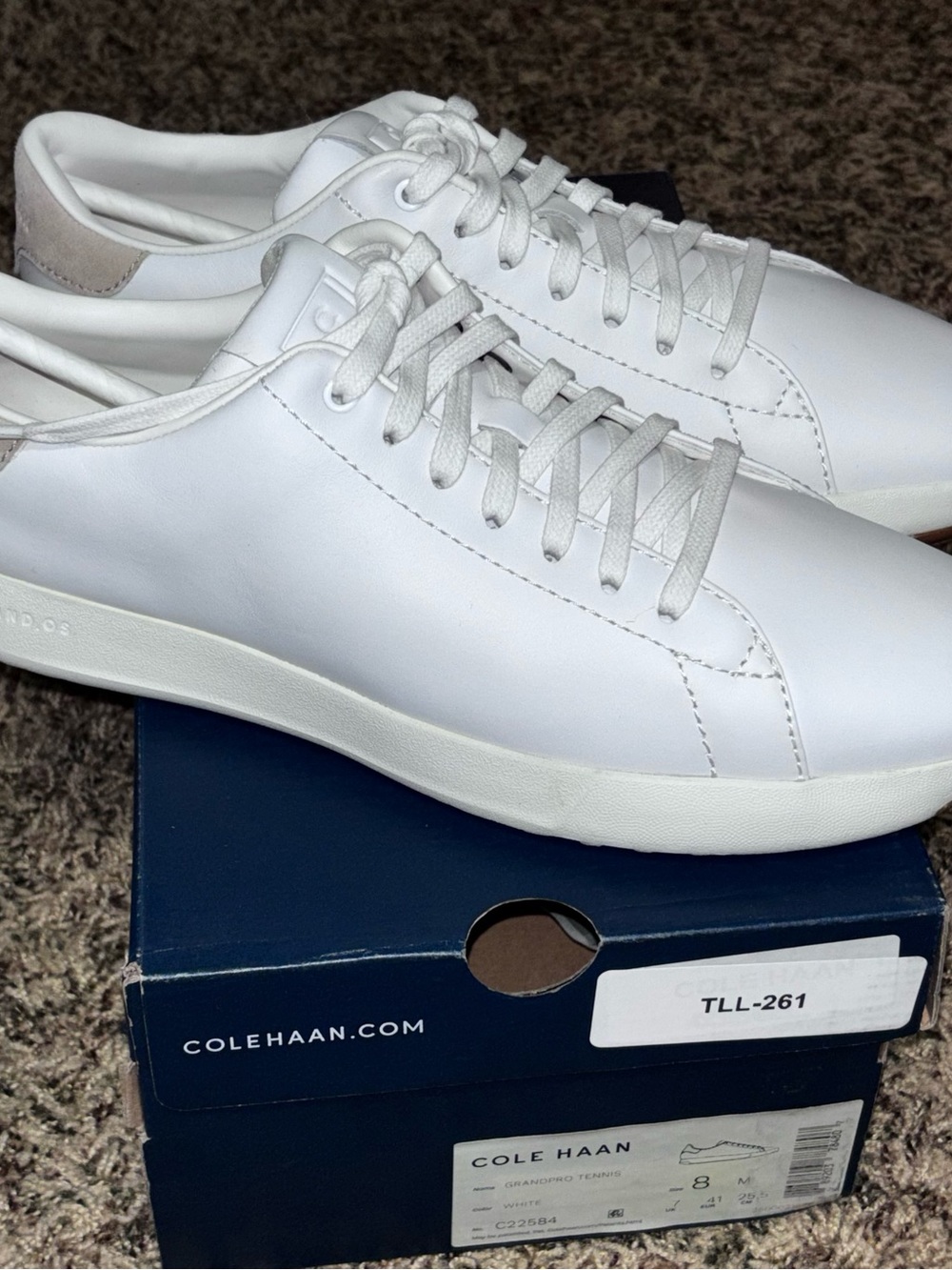 Cole Haan Grandpro Tennis Mens Size 8M Sneaker Shoes White  Leather C22584 NEW